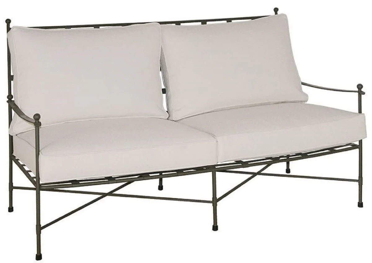 Luxus Jugendstil Sofa Braun / Weiß 162 x 87 x H. 102 cm - Handgeschmiedetes Schmiedeeisen Sofa mit Kissen - Wohnzimmer Sofa - Garten Sofa - Terrassen Sofa - Luxus Qualität