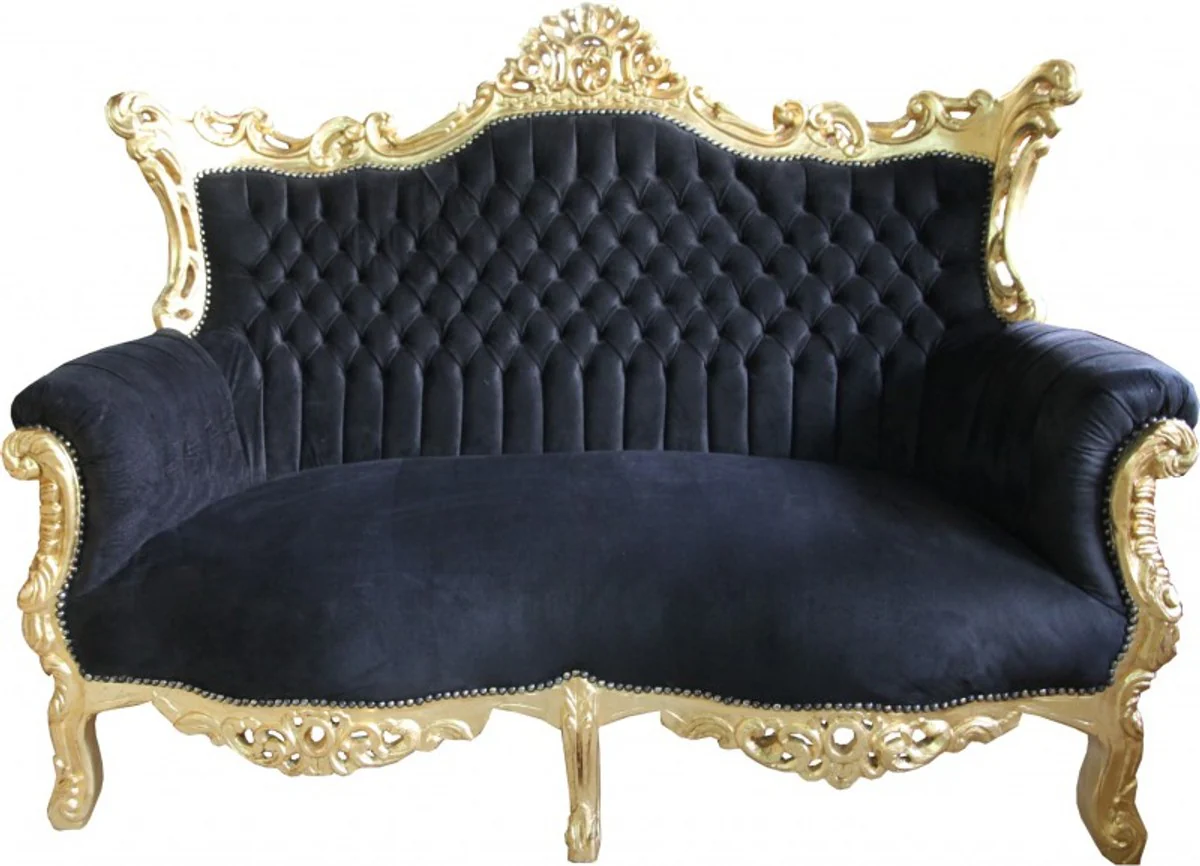 Barock 2-er Sofa Master Schwarz / Gold - Antik Stil Möbel