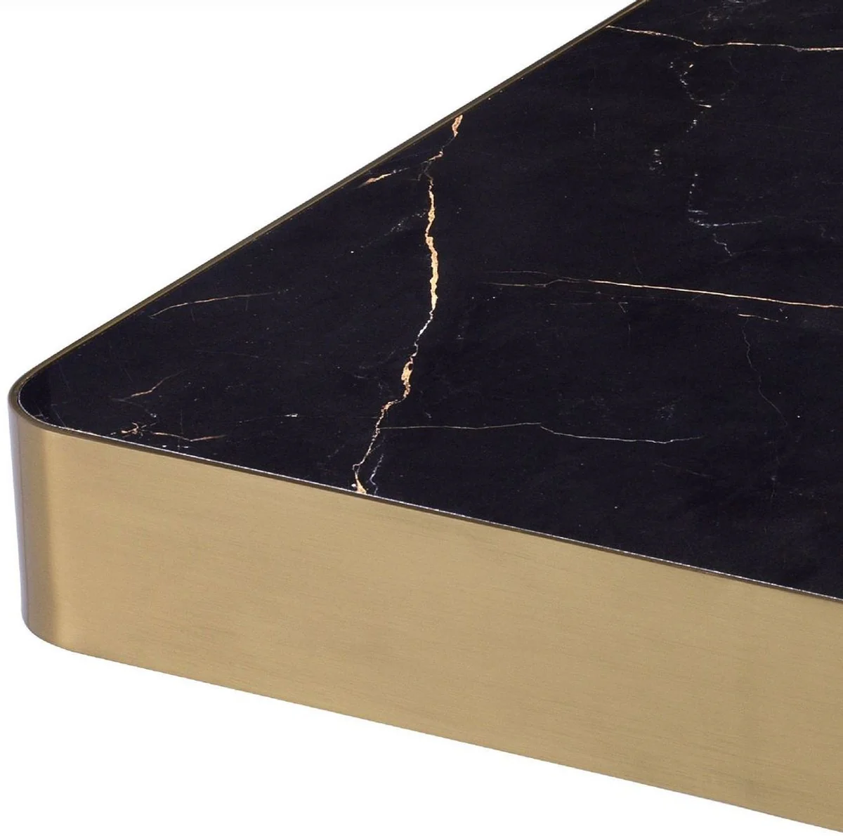 Luxus Couchtisch Schwarz / Messingfarben 81 x 81 x H. 38,5 cm - Quadratischer Edelstahl Wohnzimmertisch mit Keramikplatte - Wohnzimmer Möbel - Luxus Möbel