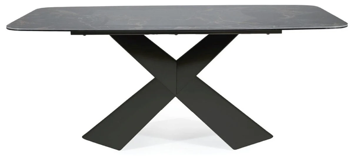 Luxus Esstisch mit gehärteter Glaskeramik Tischplatte Schwarz-Braun / Matt Schwarz 180 x 95 x H. 76 cm - Luxus Küchentisch - Esszimmer Möbel - Luxus Möbel