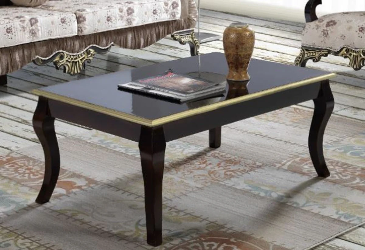 Barock Couchtisch Schwarz / Gold 100 x 74 x H. 46 cm - Massivholz Wohnzimmertisch im Barockstil - Barock Wohnzimmer Möbel