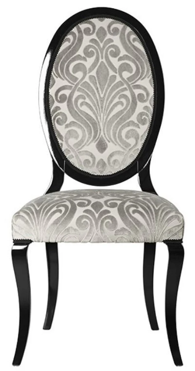 Luxus Jugendstil Esszimmerstuhl 6er Set Grau / Schwarz 51 x 48 x H. 106 cm - Elegante Küchenstühle mit Muster - Barock & Jugendstil Esszimmer Möbel - Luxus Qualität