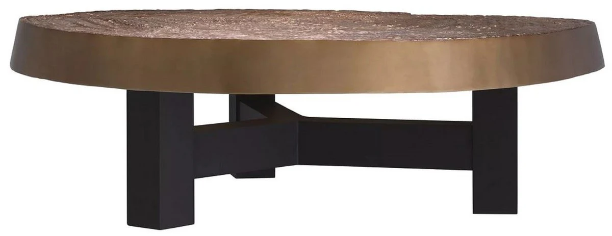 Luxus Couchtisch Antik Gold / Schwarz 105 x 110 x H. 35 cm - Moderner Wohnzimmertisch mit Aluminium Tischplatte - Wohnzimmer Möbel - Luxus Möbel