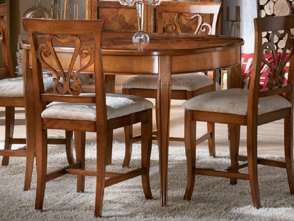 Luxus Biedermeier Massivholz Esstisch Braun Intarsien - Ovaler ausziehbarer Esszimmertisch - Biedermeier Esszimmer Möbel - Luxus Qualität - Made in Italy