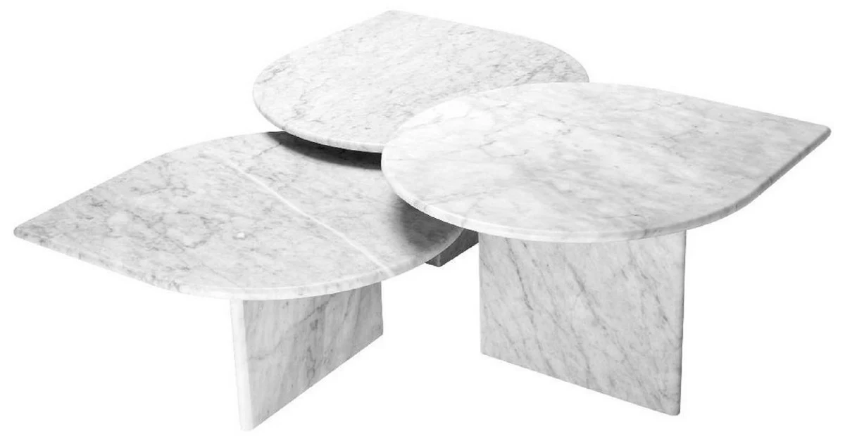 Luxus Couchtisch Set Weiß - 3 Wohnzimmertische aus hochwertigem Carrara Marmor - Luxus Möbel