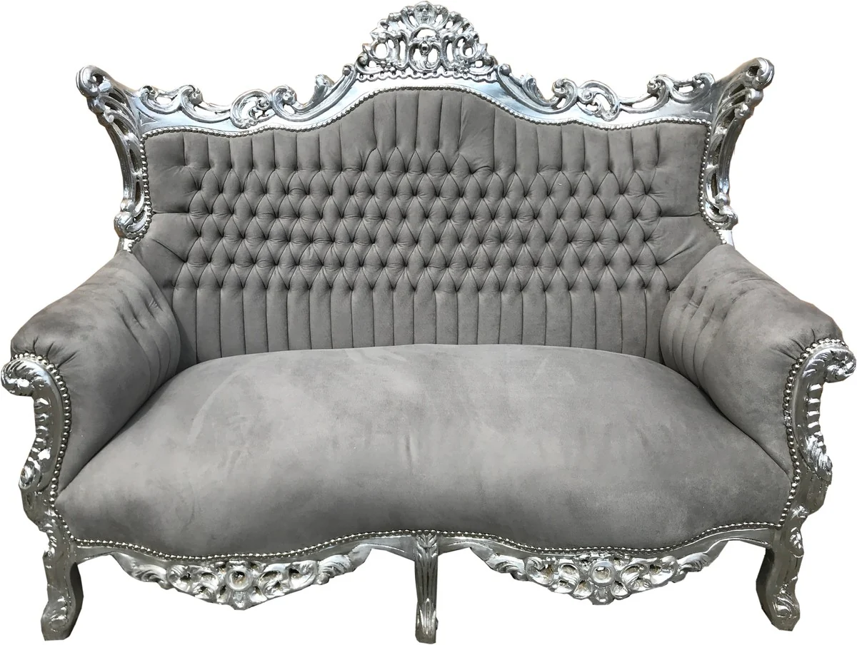 Barock 2-er Sofa Master Grau / Silber - Antik Stil Möbel
