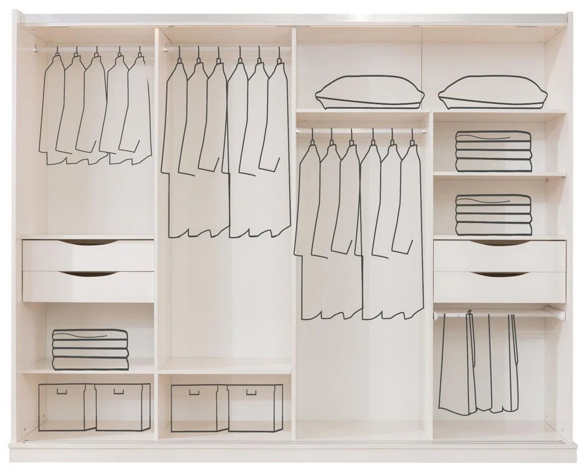 Luxus Barock Schlafzimmerschrank Weiß / Gold - Massivholz Kleiderschrank mit 2 Schiebetüren - Barock Schlafzimmer Möbel - Edel & Prunkvoll