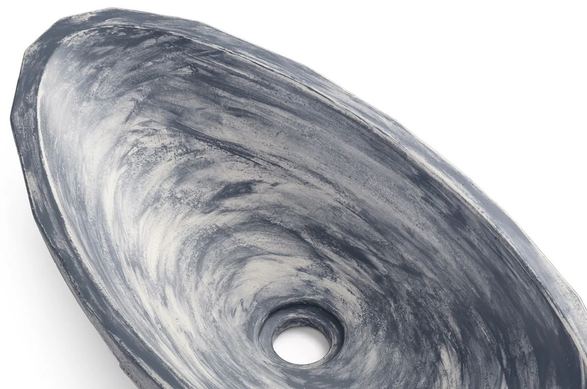 Luxus Waschbecken Schale Grau / Weiß 60,9 x 29,7 x H. 11,9 cm - Handgefertigtes Beton Waschbecken - Badezimmer Accessoires - Luxus Badezimmer Zubehör