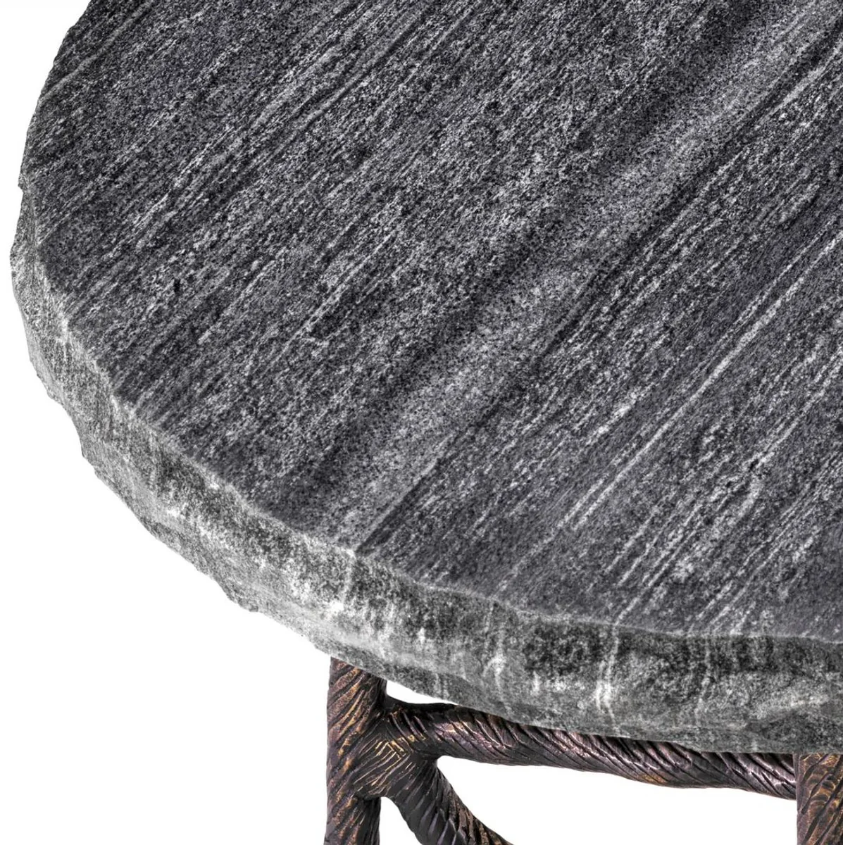 Luxus Beistelltisch Vintage Messing / Schwarz Ø 45,5 x H. 58 cm - Runder Messing Tisch mit Marmorplatte - Wohnzimmer Möbel - Luxus Möbel - Wohnzimmer Einrichtung - Luxus Qualität