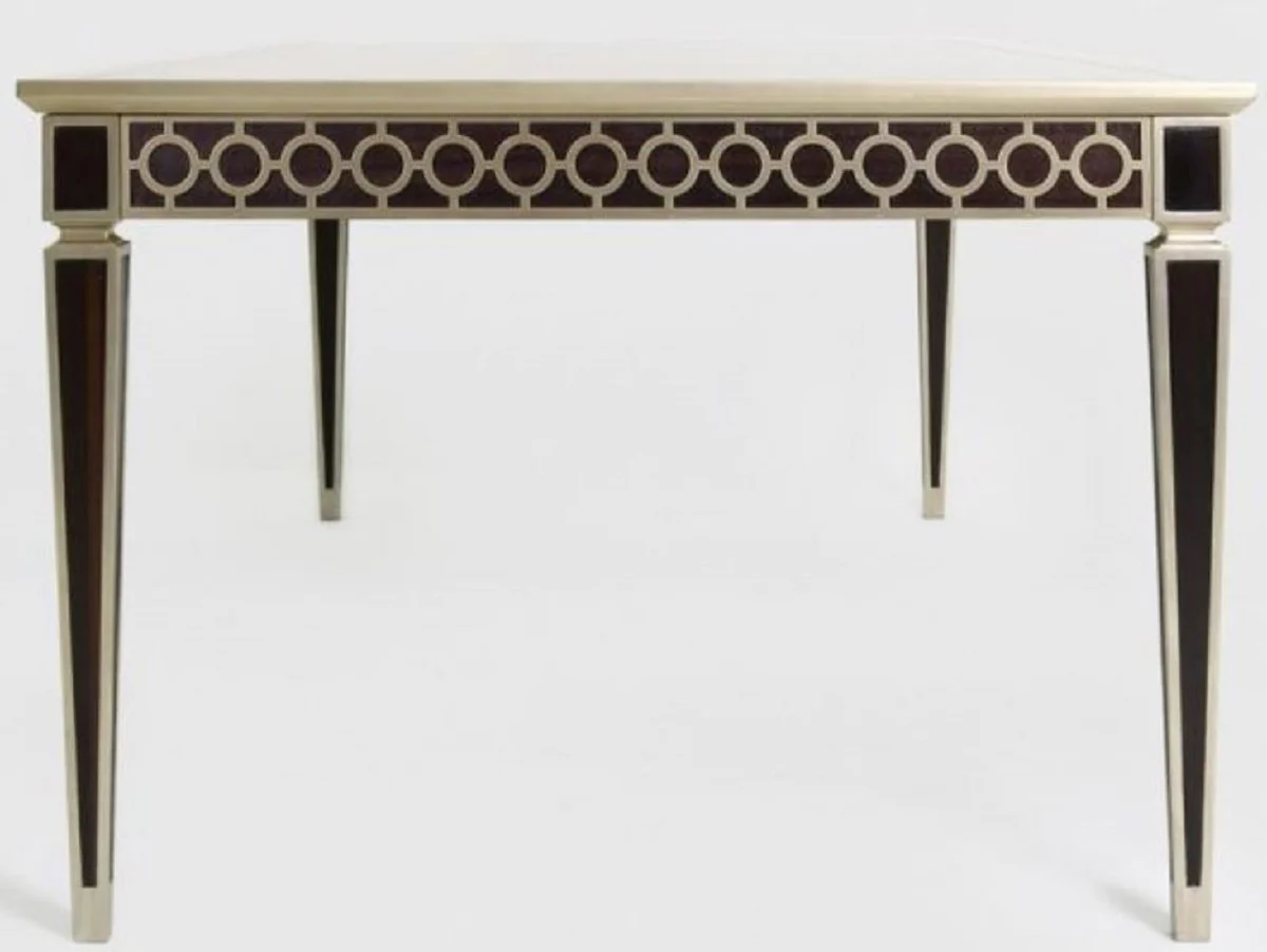 Luxus Barock Esstisch Schwarz / Silber 240 x 110 x H. 78 cm - Massivholz Küchentisch - Esszimmertisch - Esszimmer Möbel im Barockstil