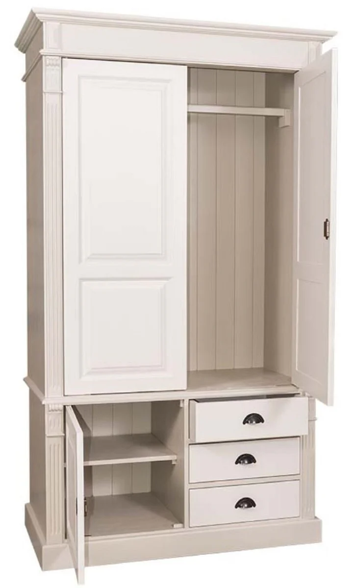 Landhausstil Kleiderschrank Beige / Creme 120 x 59 x H. 210 cm - Massivholz Schlafzimmerschrank mit 3 Türen und 3 Schubladen - Landhausstil Schlafzimmermöbel