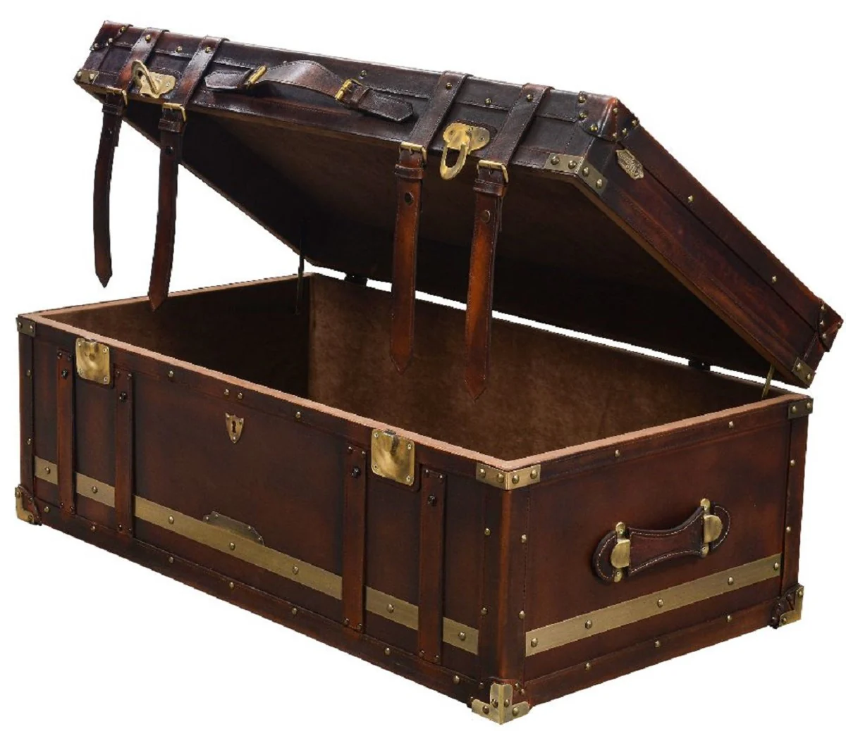 Luxus Couchtisch in Koffer Optik Braun / Messing 110 x 59 x H. 51 cm - Koffer Wohnzimmertisch mit Stauraum - Wohnzimmer Möbel - Luxus Möbel in Koffer Optik