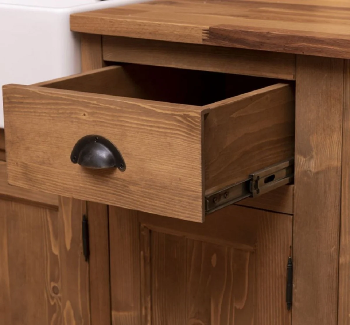 Landhausstil Einbauküche Braun 343 x 65 x H. 90 cm - Massivholz Küchenzeile - Esszimmer Möbel im Landhausstil - Landhausstil Massivholz Einbauküchen