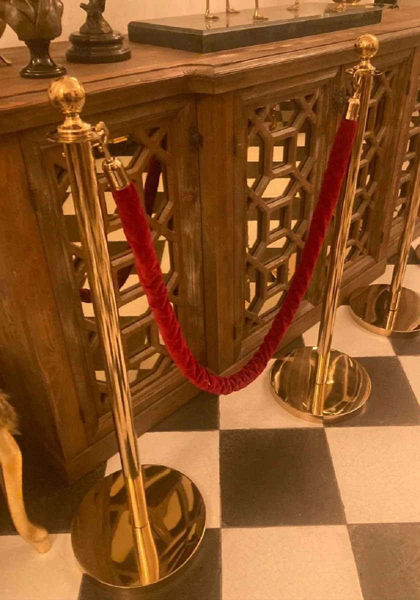 Luxus VIP Absperrung Gold / Bordeauxrot Ø 32 x H. 106 cm - Absperrungsständer mit Seil - Hotel Accessoires - Restaurant Accessoires - Luxus Kollektion