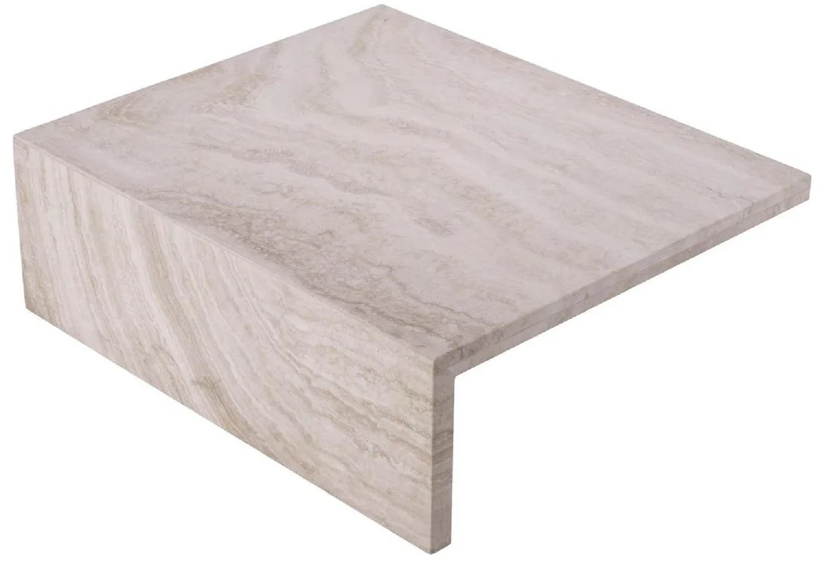 Luxus Travertin Couchtisch Beige 70 x 60 x H. 23,5 cm - Naturstein Wohnzimmertisch - Wohnzimmer Möbel - Naturstein Möbel - Travertin Möbel - Luxus Möbel - Luxus Einrichtung