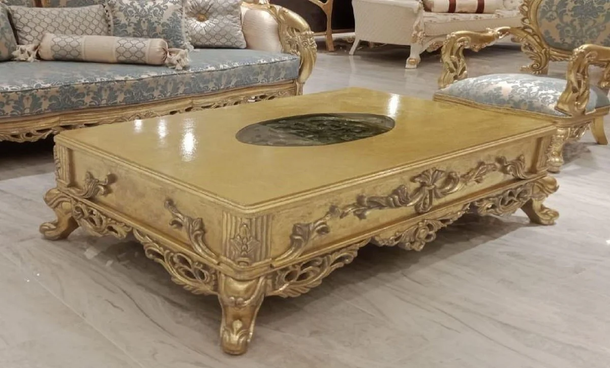 Luxus Barock Couchtisch Gold - Prunkvoller Massivholz Wohnzimmertisch im Barockstil - Barock Wohnzimmer Möbel - Edel & Prunkvoll