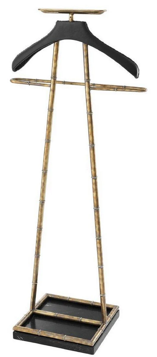 Luxus Dressboy Vintage Messingfarben / Schwarz 50,5 x 31 x H. 117 cm - Kleiderständer Garderobenständer Anzugständer Stummer Diener Herrendiener - Luxus Accessoires