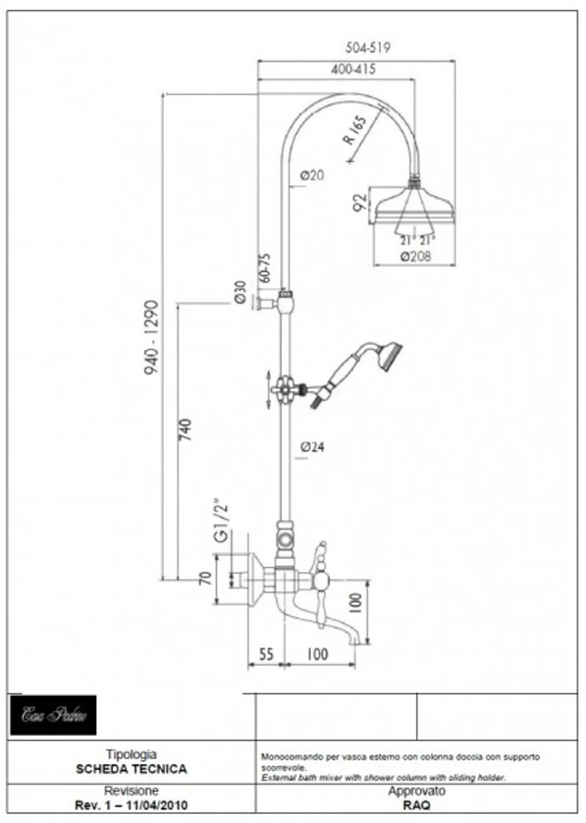 Luxus Bad Zubehör - Jugendstil Retro Dusch und Wannen Armatur Chrom Serie Milano - Made in Italy Nostalgisch