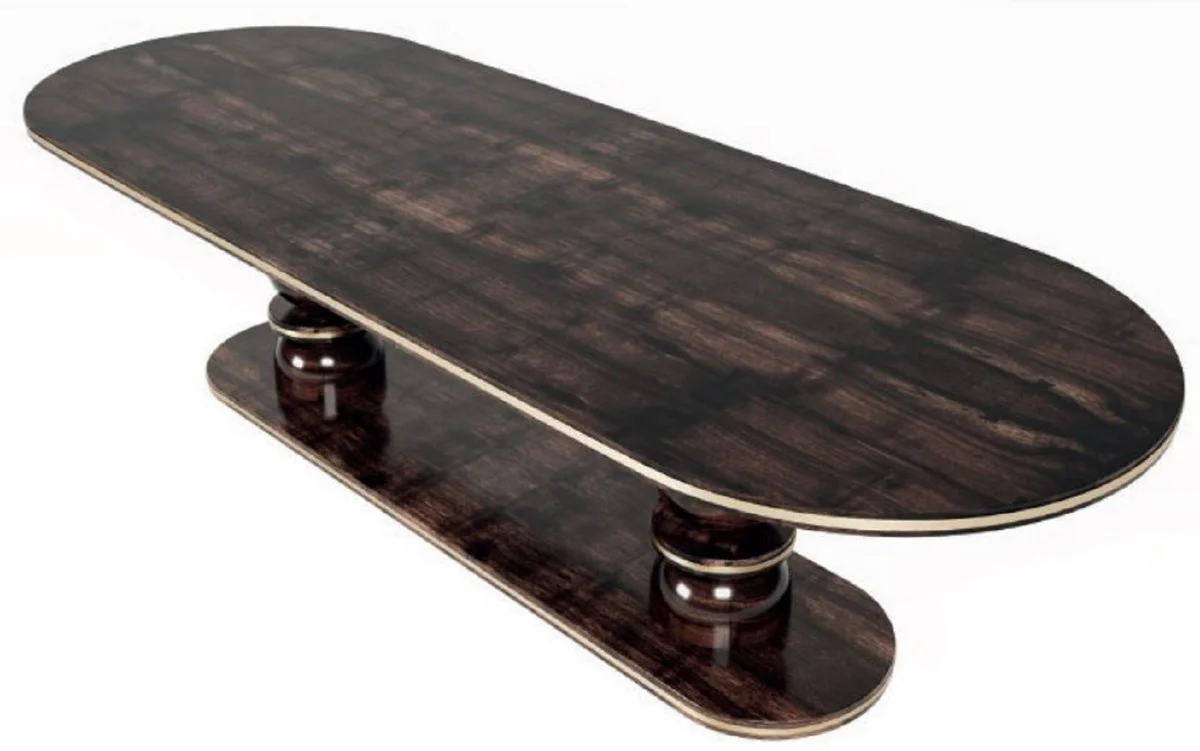 Luxus Esstisch Dunkelbraun / Messing 240 x 110 x H. 76 cm - Ovaler Massivholz Esszimmertisch - Esszimmer Möbel - Luxus Möbel