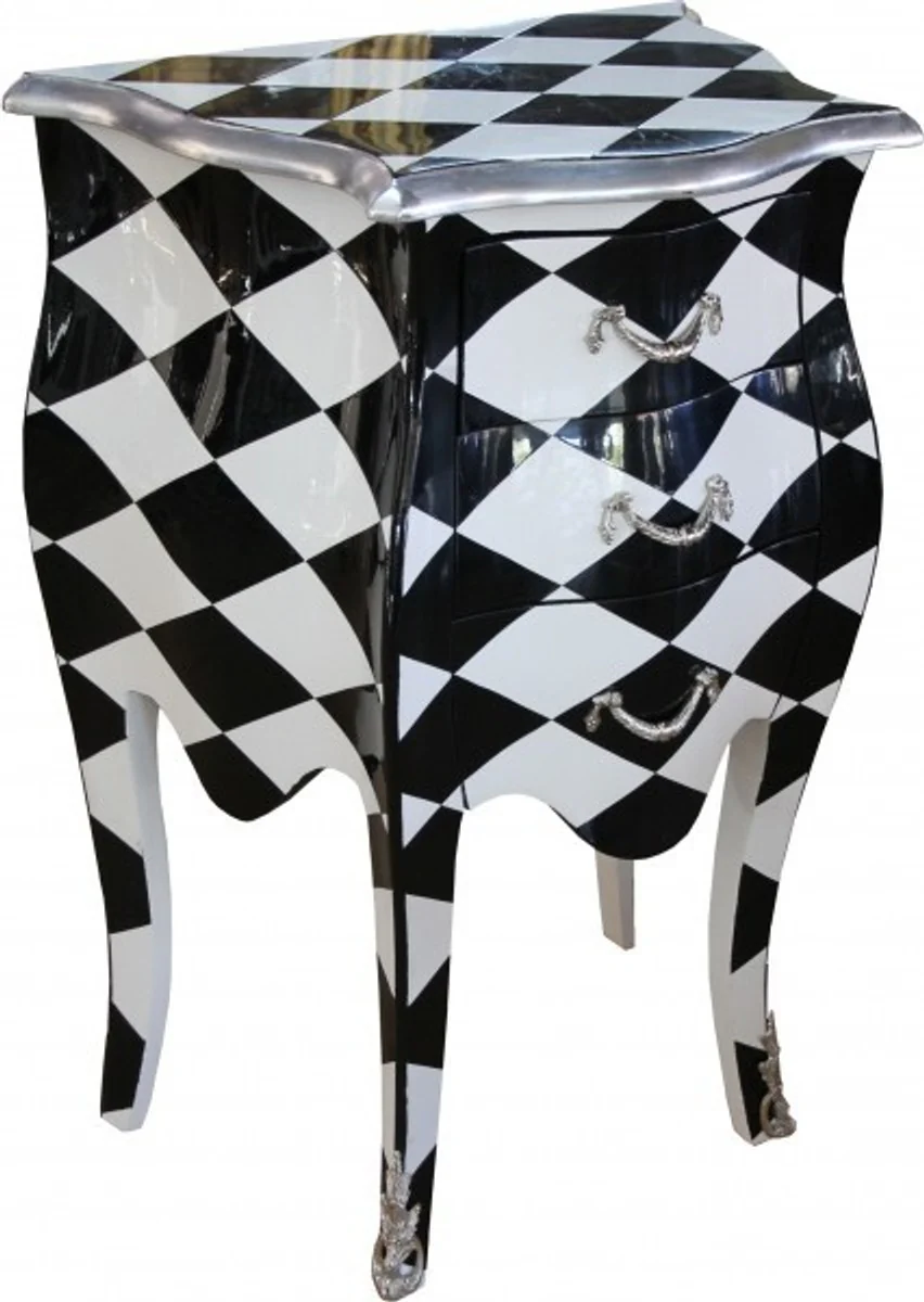 Barock Kommode Karo H 73 cm B 52 cm - Nachttisch Schrank mit 3 Schubladen B!