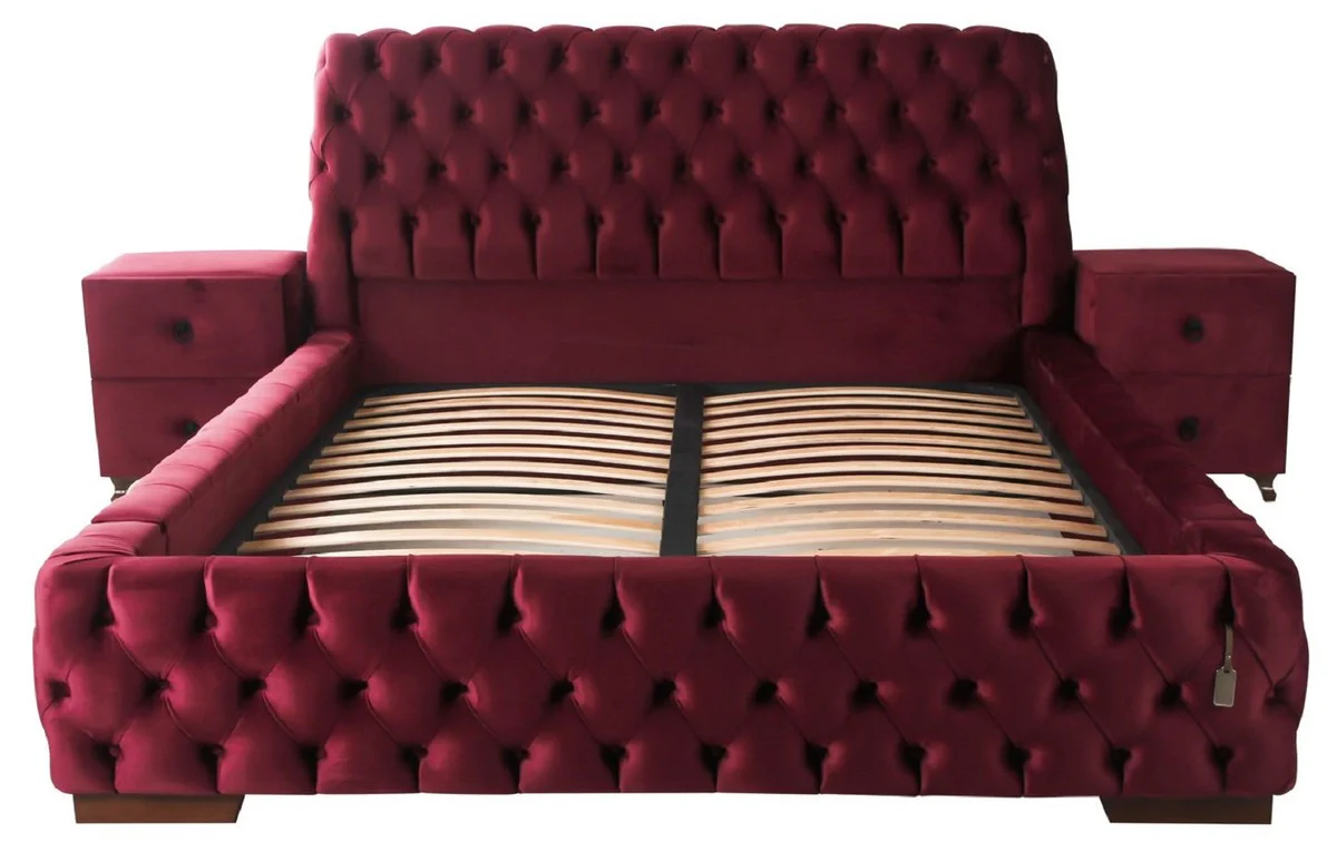 Luxus Chesterfield Doppelbett Rosa / Braun - Verschiedene Größen - Modernes Bett mit Matratze - Chesterfield Schlafzimmer Möbel