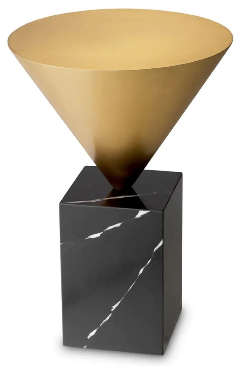 Luxus Beistelltisch Messing / Schwarz Ø 42 x H. 61 cm