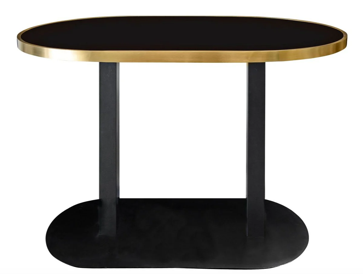 Luxus Esstisch Schwarz / Gold 110 x 70 x H. 76 cm - Designer Esszimmermöbel