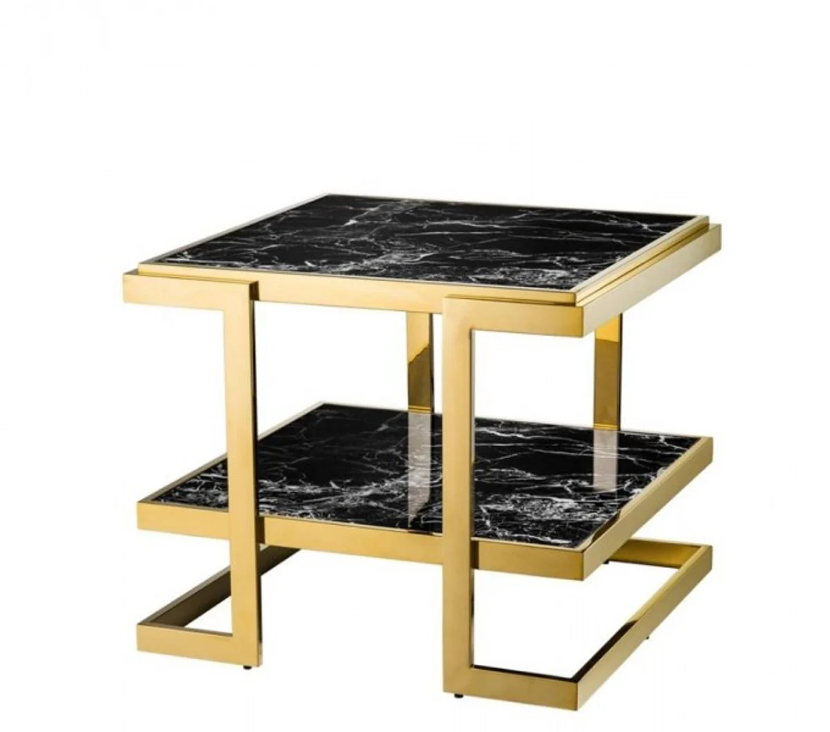 Luxus Art Deco Designer Beistelltisch Gold mit schwarzem Kunstmarmor - Luxus Kollektion