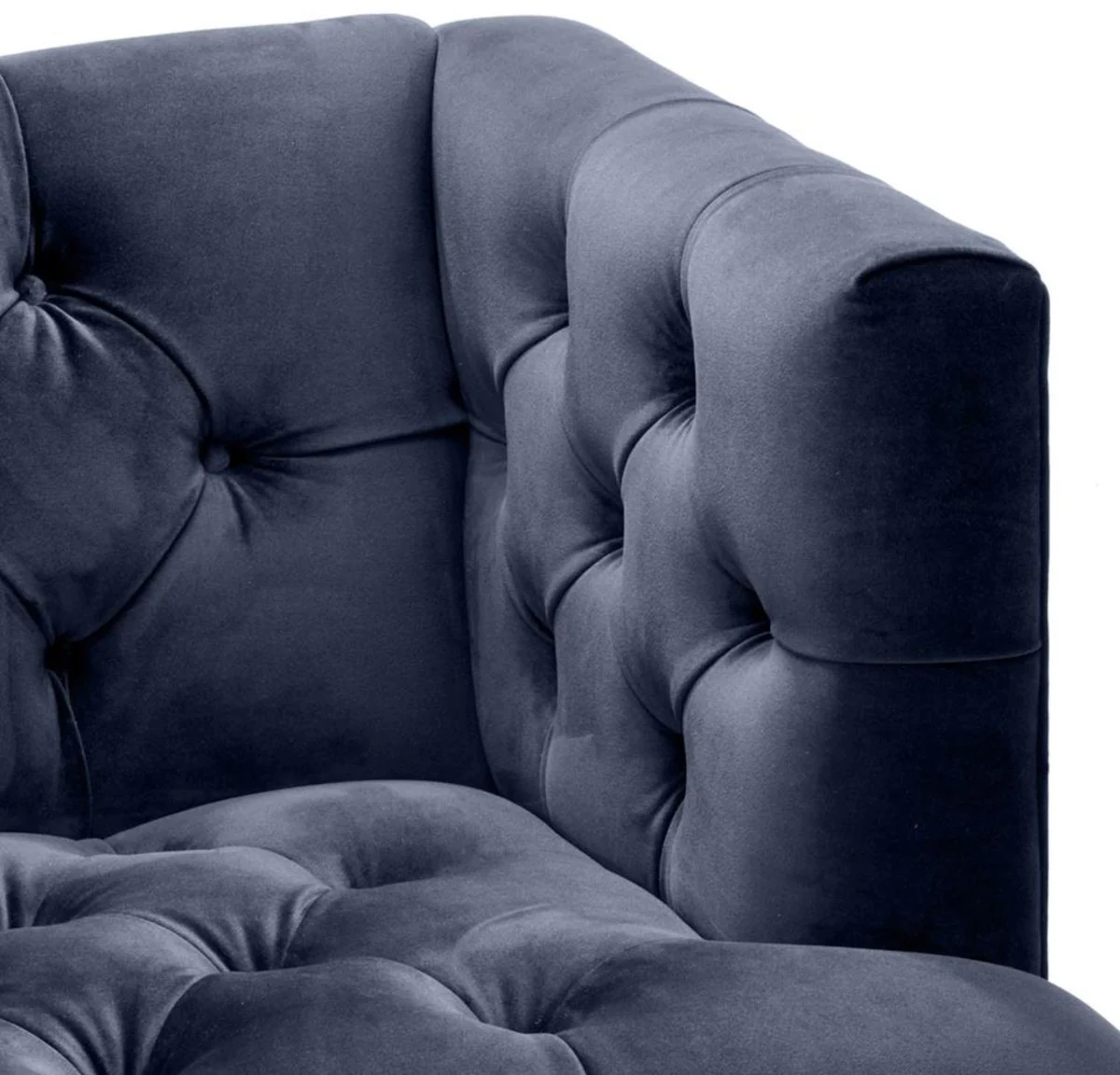 Luxus Wohnzimmer Sessel Mitternachtsblau / Schwarz / Messingfarben 93 x 85 x H. 79 cm - Chesterfield Möbel
