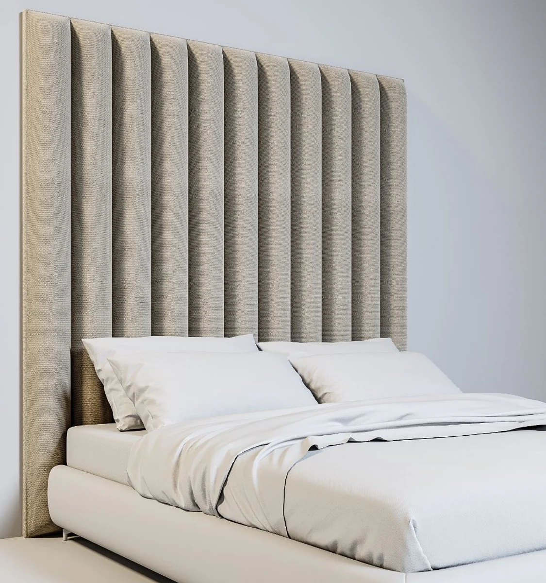 Luxus Samt Bett-Kopfteil Beige 190 x 14 x H. 240 cm - Schlafzimmer Möbel - Hotel Möbel - Luxus Kollektion