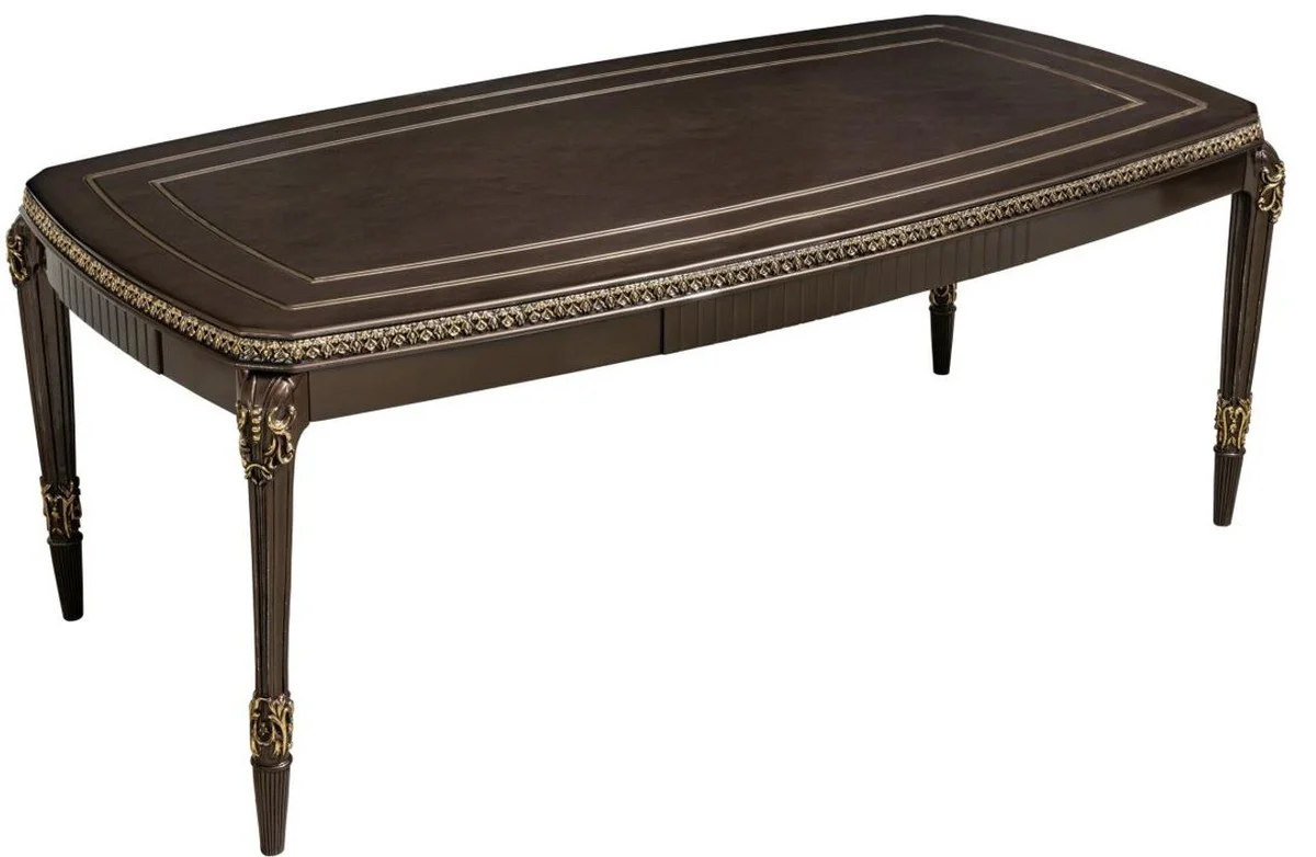 Luxus Barock Esstisch Dunkelbraun / Gold 215 cm - Barock Möbel