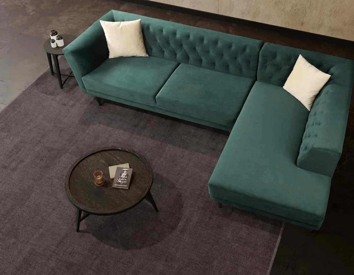 Luxus Ecksofa Grün / Schwarz 262 x 178 x H. 74 cm - Wohnzimmer Sofa mit edlem Samtstoff - Wohnzimmer Möbel - Luxus Möbel - Luxus Wohnzimmer Einrichtung