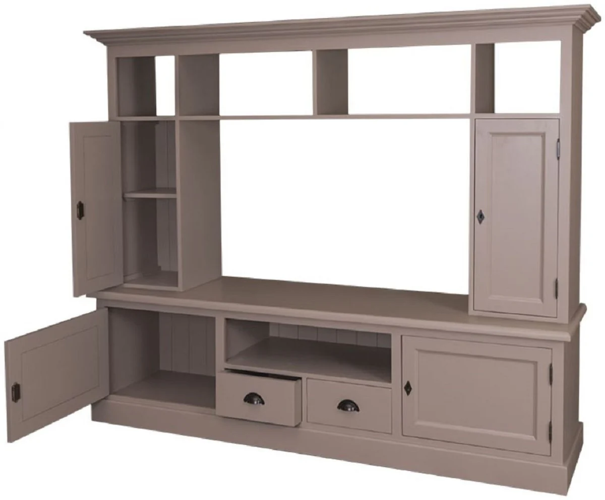 Landhausstil Fernsehschrank Oliv 207 x 46 x H. 166 cm - Massivholz TV Schrank - Wohnzimmerschrank - Landhausstil Wohnzimmermöbel