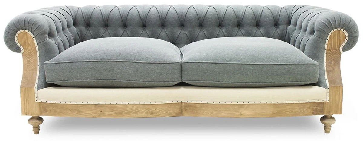 Luxus Chesterfield Sofa Grau / Creme / Naturfarben 215 x 100 x H. 72 cm - Wohnzimmer Sofa - Hotel Sofa - Wohnzimmer Möbel - Chesterfield Möbel - Luxus Möbel - Luxus Einrichtung