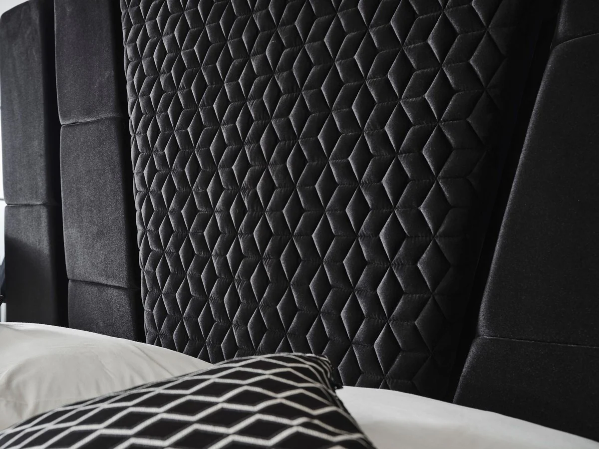 Luxus Art Deco Schlafzimmer Set Schwarz / Weiß / Bronze - 1 Doppelbett mit Kopfteil & 2 Nachtkommoden - Art Deco Schlafzimmer Möbel - Luxus Schlafzimmer Möbel - Luxus Einrichtung