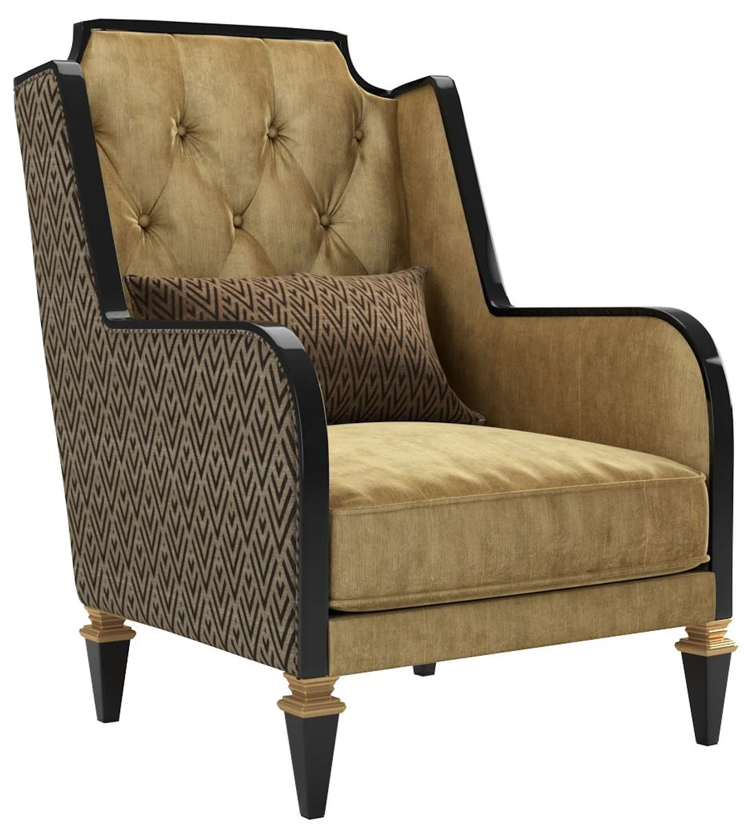 Luxus Barock Wohnzimmer Set Gold / Schwarz - 2 Sofas & 2 Sessel & 1 Couchtisch & 2 Beistelltische - Wohnzimmermöbel im Barockstil - Edle Barock Möbel