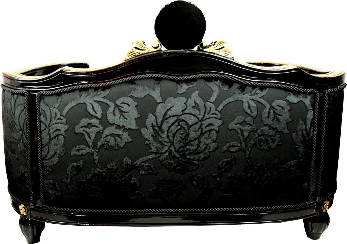 Pompöös by Luxus Barock Hunde & Katzenbett Deluxe Schwarz Bouquet Muster / Gold von Harald Glööckler