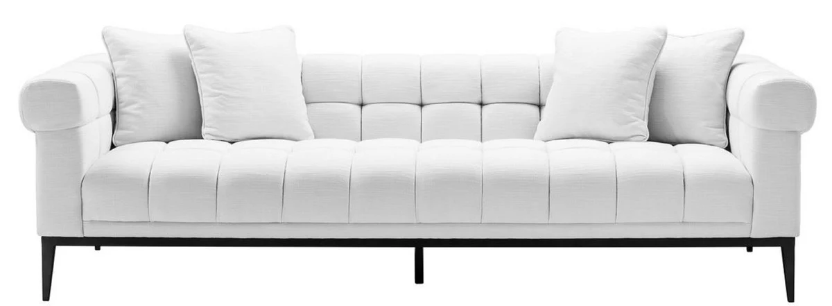 Luxus Sofa Weiß / Schwarz 240 x 98 x H. 69 cm - Wohnzimmer Sofa mit 4 Kissen - Wohnzimmer Möbel - Luxus Möbel