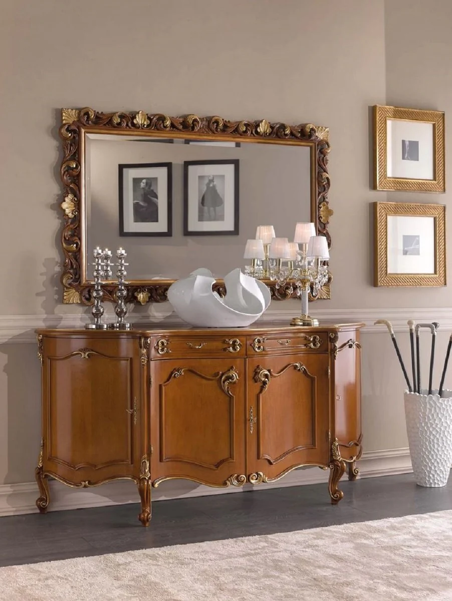 Luxus Barock Spiegel Braun / Gold - Rechteckiger Wandspiegel im Barockstil - Prunkvolle Barock Möbel - Luxus Qualität - Made in Italy