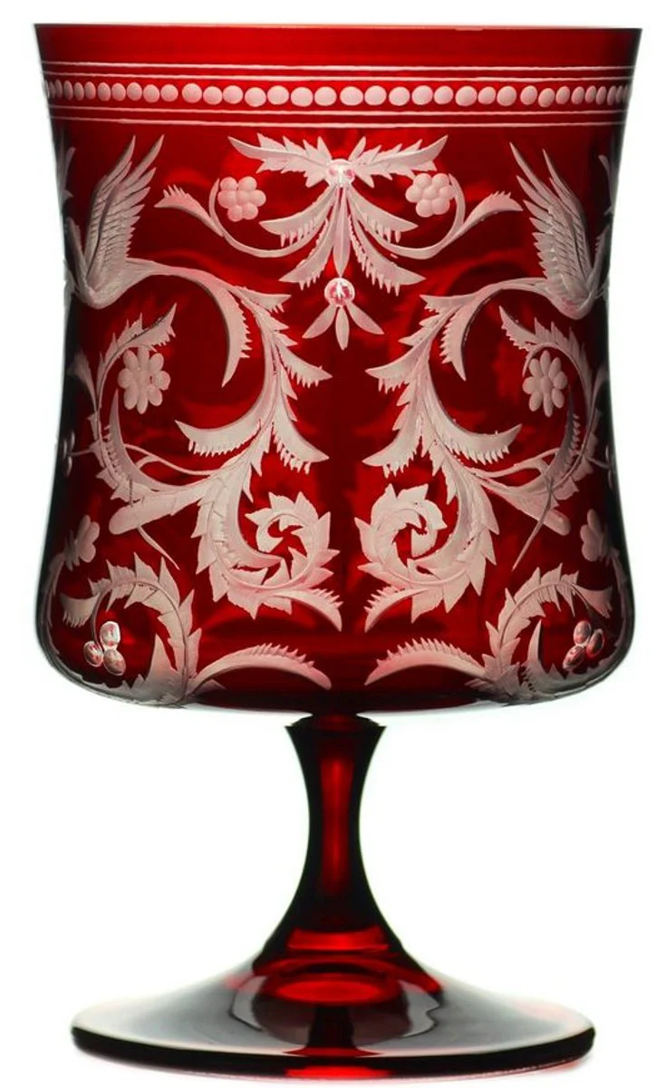 Luxus Brandy Glas 6er Set Rot / Silber Ø 9 x H. 14,5 cm - Handgefertigte und handgravierte Cognacgläser - Hotel & Restaurant Accessoires - Luxus Qualität