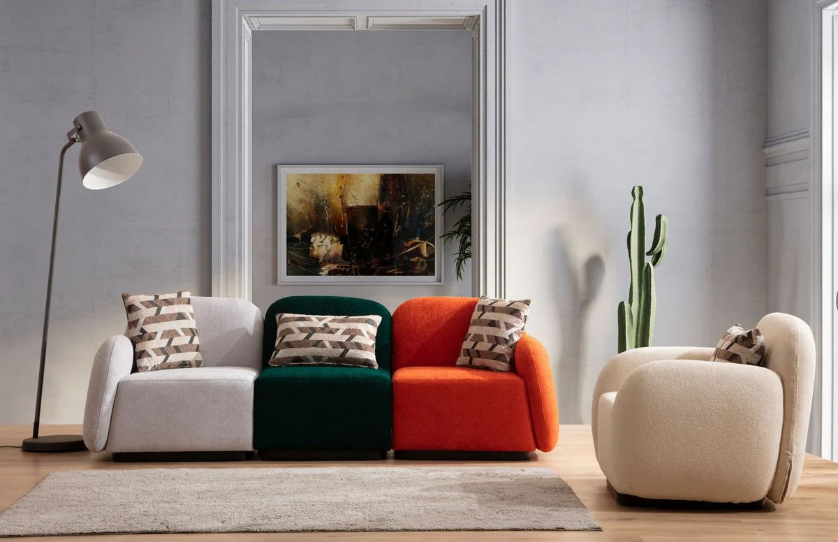 Luxus 3er Sofa Grau / Grün / Orange / Schwarz 275 x 60 x H. 77 cm - Modulares 3 Teiliges Wohnzimmer Sofa - Hotel Sofa - Wohnzimmer Möbel - Hotel Möbel - Luxus Möbel