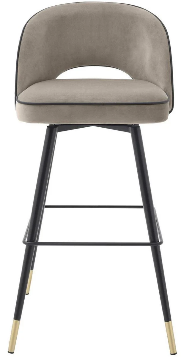 Luxus Barstuhl Set Greige / Schwarz / Messingfarben 51 x 52 x H. 103 cm - Barstühle mit drehbarer Sitzfläche und edlem Samtsoff - Luxus Bar Möbel
