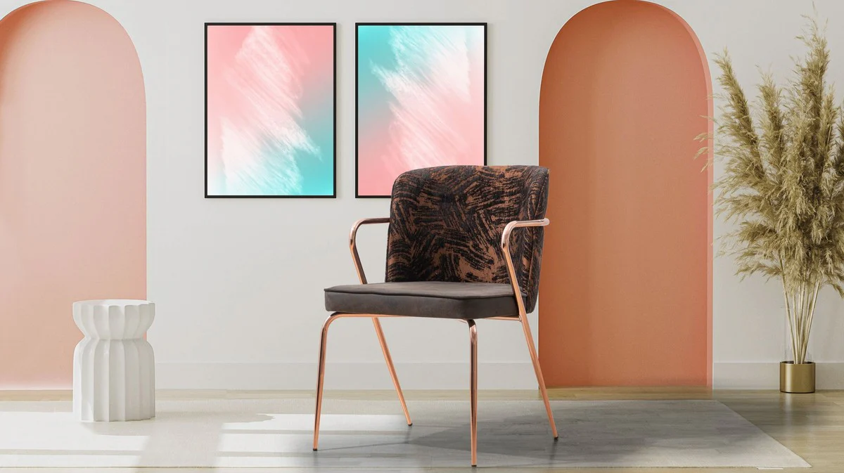 Luxus Esszimmer Stuhl 6er Set mit Armlehnen Grau / Braun / Schwarz / Kupfer