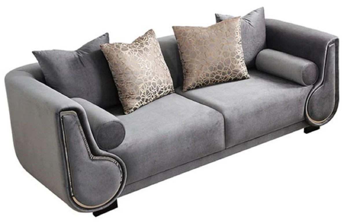 Luxus 3er Sofa Grau / Silber / Schwarz - Elegantes Wohnzimmer Sofa - Luxus Wohnzimmer Möbel - Luxus Kollektion