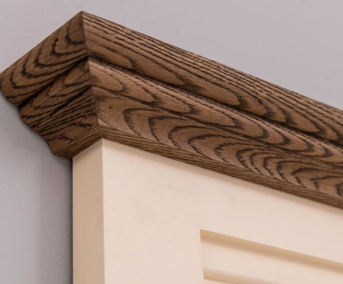 Landhausstil Badezimmer Set Beige / Dunkelbraun - 1 Landhausstil Waschtisch mit Waschbecken und Armatur & 1 Landhausstil Wandspiegel - Badezimmer Möbel im Landhausstil