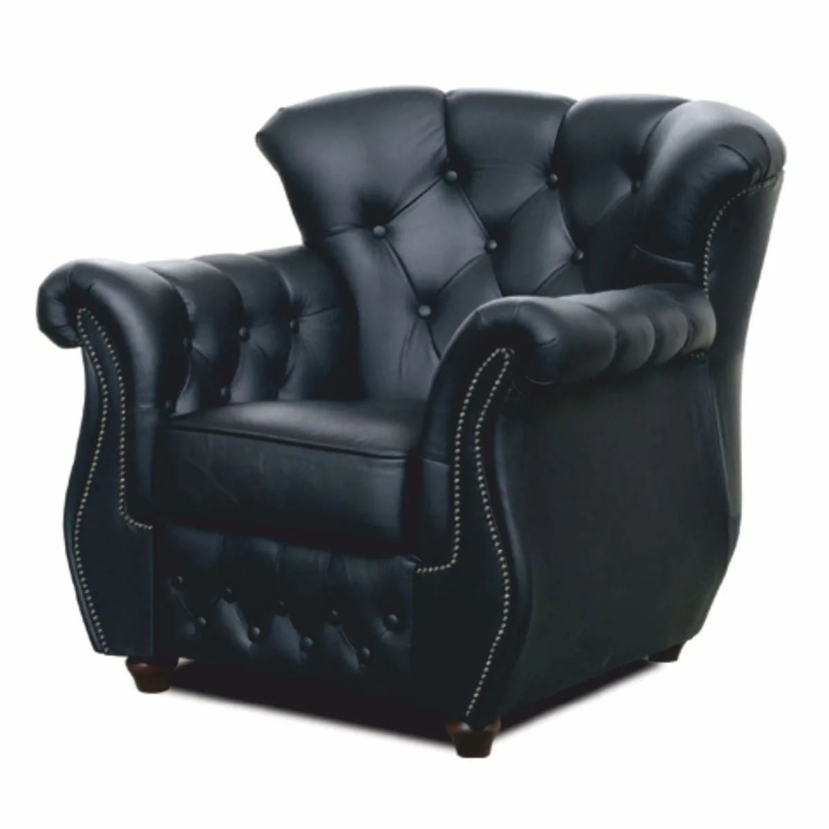 Luxus Chesterfield Leder Sessel Schwarz / Dunkelbraun - Chesterfield Möbel