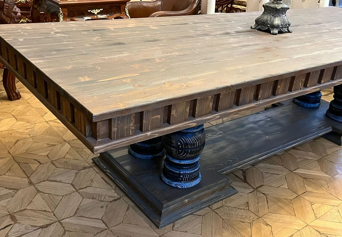 Landhausstil Esstisch Antik Braun 300 x 110 x H. 78 cm - Rustikaler Massivholz Küchentisch - Rustikale Massivholz Esszimmer Möbel - Landhausstil Esszimmer Möbel