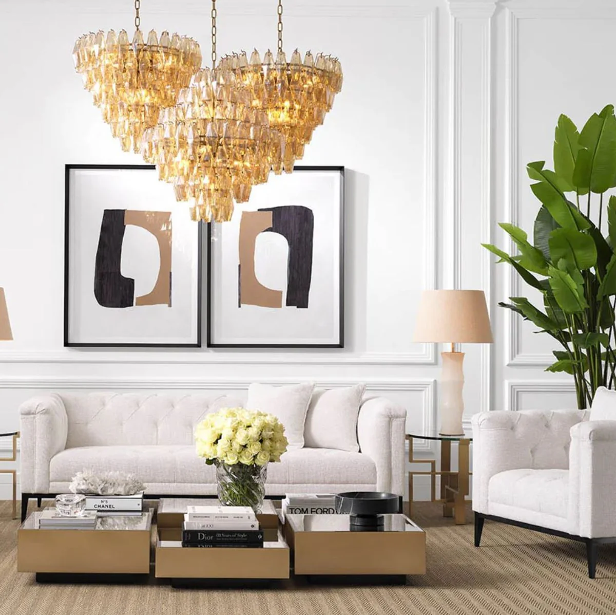 Luxus Beistelltisch Messing Ø 60 x H. 54,5 cm - Runder Edelstahl Tisch mit Glasplatte - Luxus Möbel - Wohnzimmer Möbel - Hotel Möbel - Luxus Einrichtung - Wohnzimmer Einrichtung