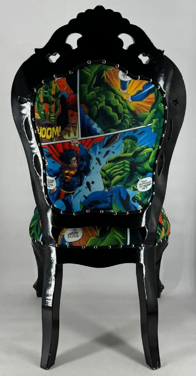 Luxus Barock Esszimmer Stuhl mit Comic Design Bunt / Schwarz - Barock Essimmer Möbel