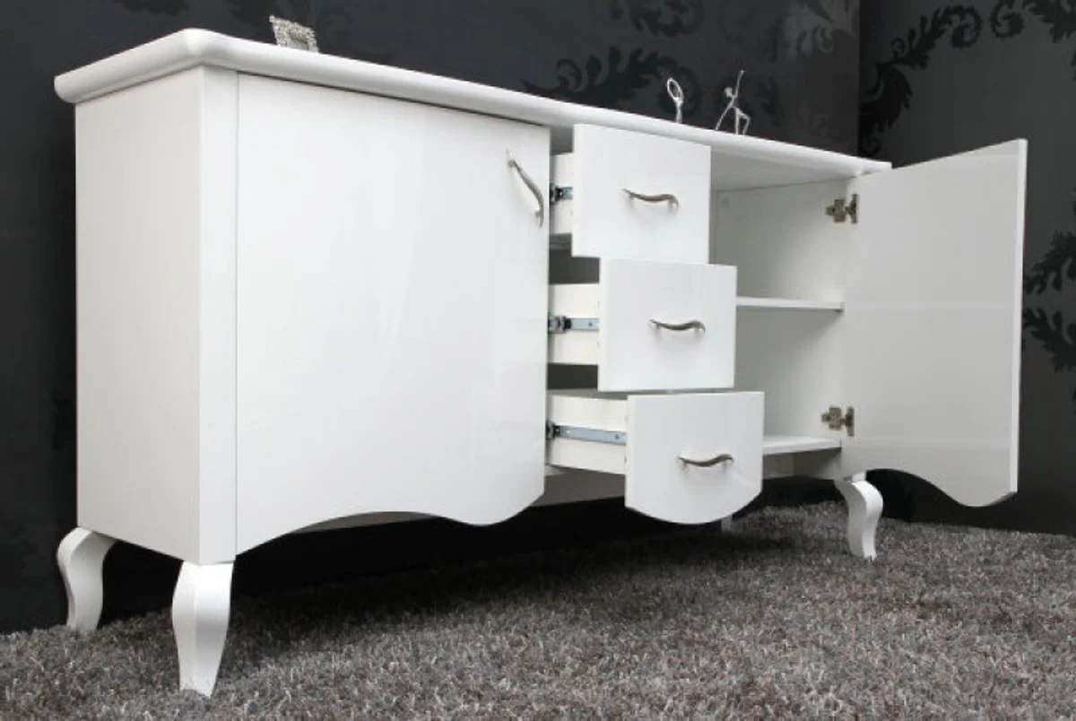 Barock Kommode Weiss Hochglanz Breite 160 cm, Höhe 87 cm - Moderne Barock Möbel